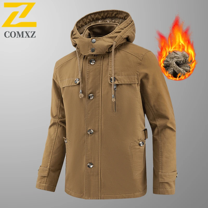

Men's Winter New Parka Retro Thick Fleece Plush Business Windbreaker Long TrenchCoat Men Cotton Fashion Work Jacket Men clothing