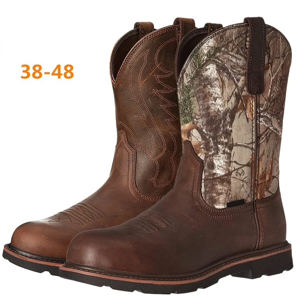 

Men's Fashion Cowboy Boots Slip-on Embroidery Process Vintage Knight Boots Men's Snow Boots Motorcycle Boot Big Size 38-48 botas