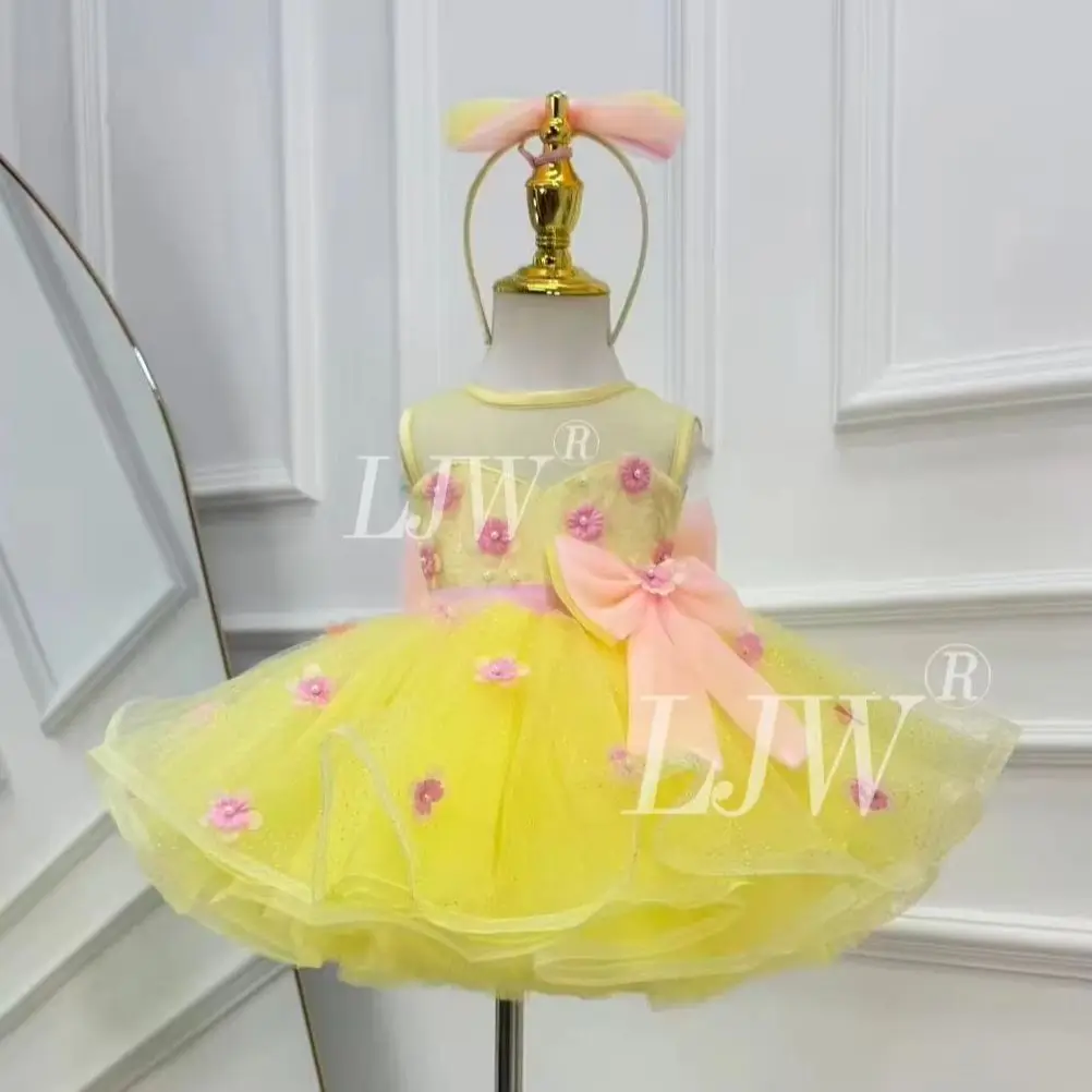 Luxury Girls' Yellow Tulle Tutu Dress Toddler Baby Birthday Party Baptism Ceremony Princess Dress Prom Gown Wedding Pageant Clot