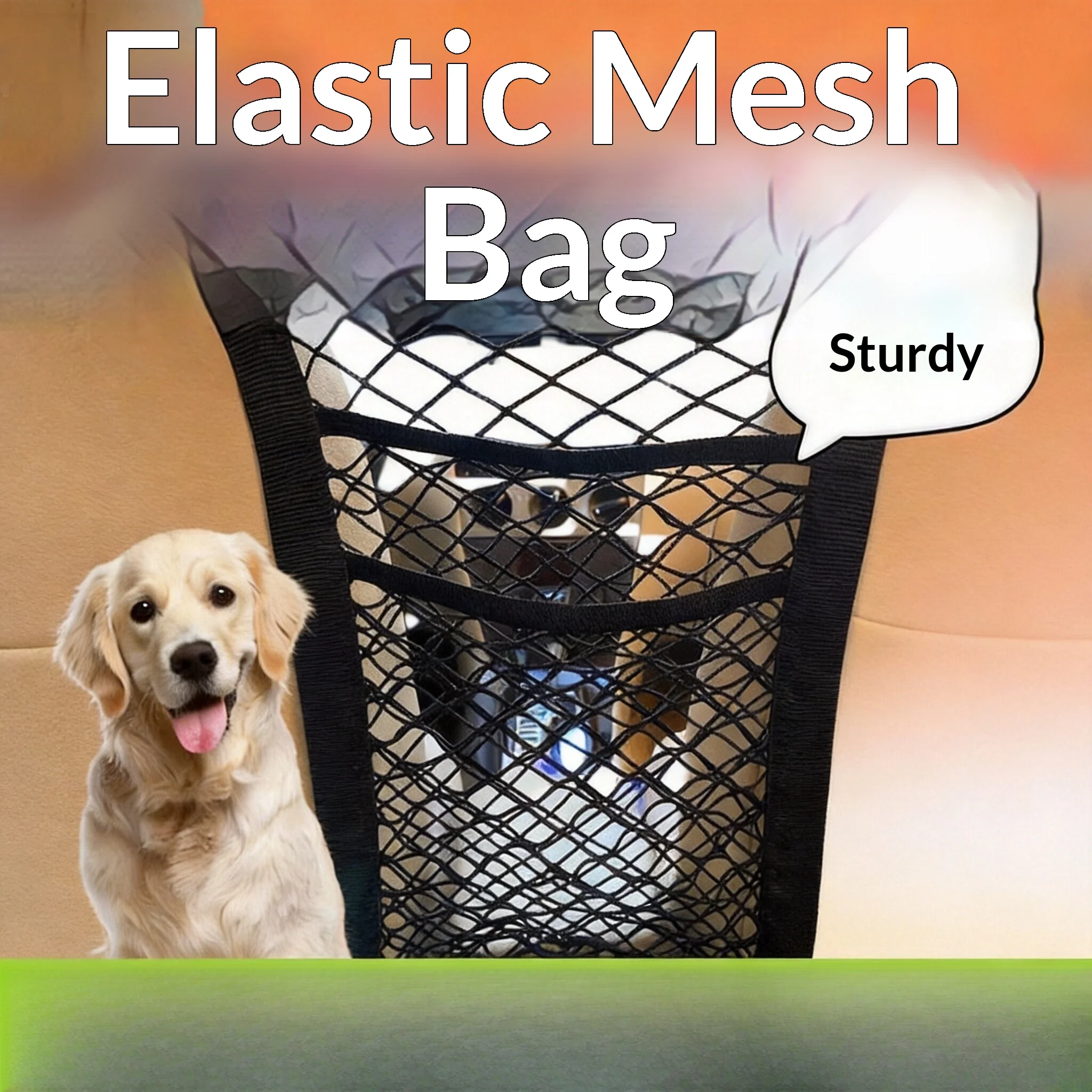 Pet Car Barrier Dog Car Barrier with Automatic Safety Mesh Storage Bag Pet Barrier Guard Back Seat Safety Protector Mesh Net image 2
