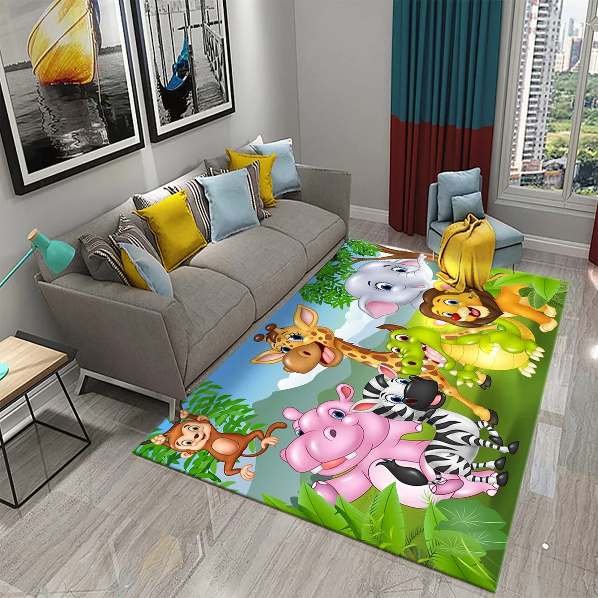 3D Cartoon Zoo Carpet Monkey Lion Bear Tiger Pattern Rug for Kids Bedroom Play Decor Mats Living Room Kitchen Non-slip Floor Mat