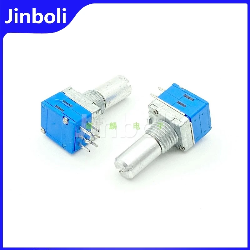 1PCS 09 Type 6Pins Double B100K Amplifier Audio High And Low Bass Balance Volume Potentiometer With Step Round Shaft Length 15mm