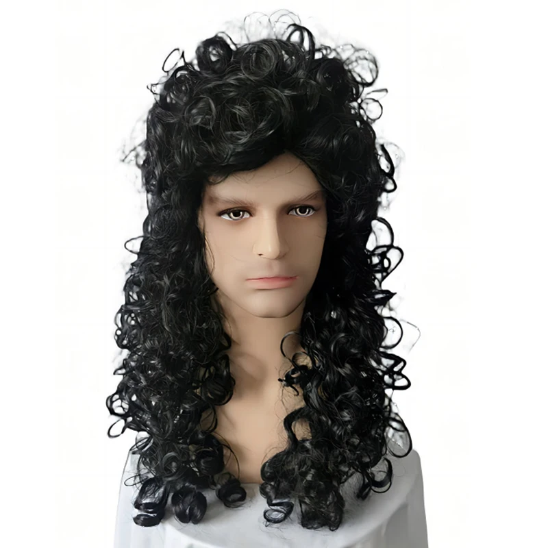 European And American Movies Halloween Pirate Captain Men's Wig COS Long Curly Clown Black Performance Stage Headgear 602358