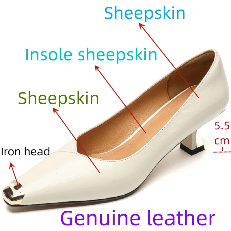 【JOCHEBED HU】Women Genuine Leather Pumps Square Toe Thick High Heels Concise Ladies Fashion Career Shoes Spring Autumn 34-41