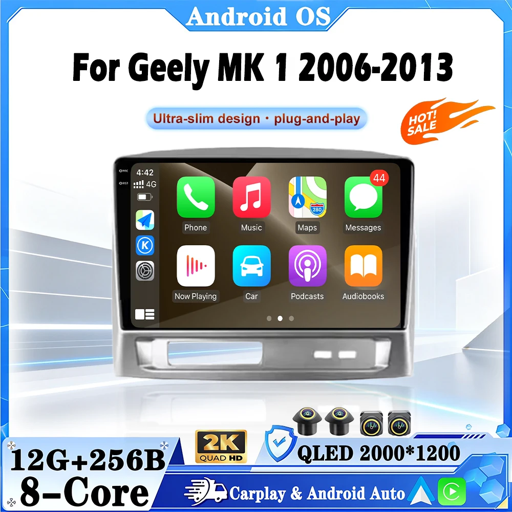 Android 16 Carplay For Geely MK 1 2006-2013 Car Radio GPS Navigation Auto Stereo Multimedia Player 5G Wifi Screen