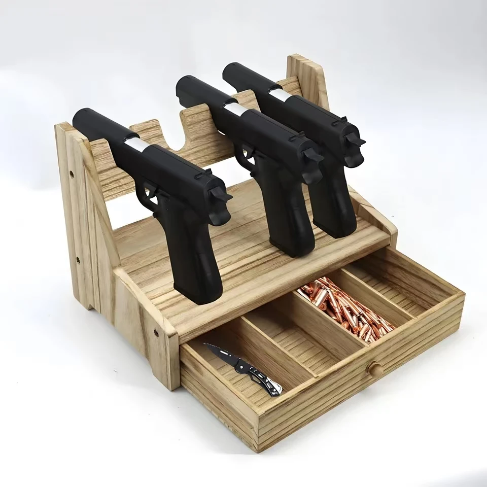 

SPistol Rack Gun Safe Real Wood Handgun Rack Holder for Gun Cabinet Accessories Rustic Style Gun Rack Organizer for Nightstand