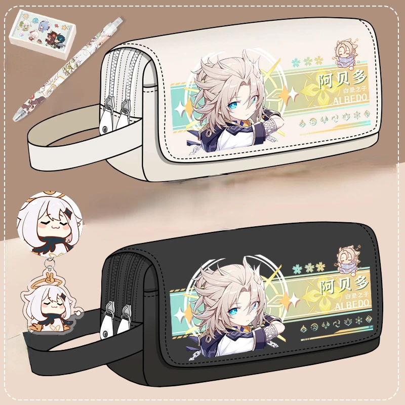 

10×21×8CM Canvas Video Game Venti Kamisato Ayaka Albedo Colorful Pencil Bags Adorable Art School Supplies Fantasy Figurines