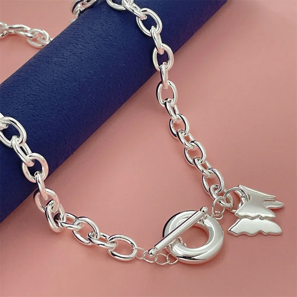 

925 Sterling Silver Double Butterfly Pendant Necklace, TO Clasp 45cm, Women Couple Simple Luxury Wedding Birthday Jewelry Gift