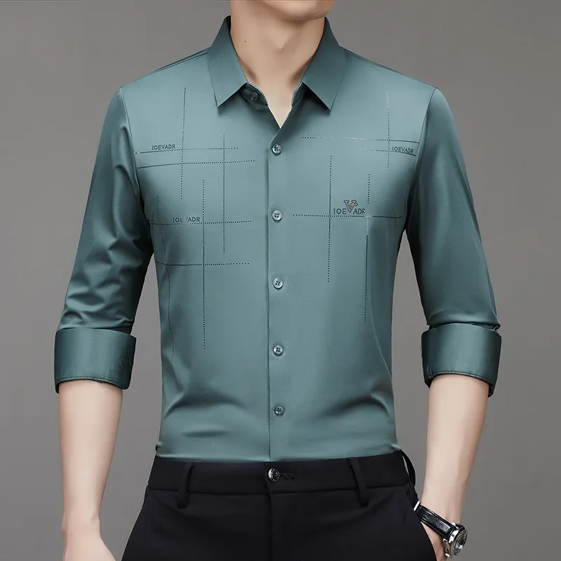 

Men Long Sleeve Shirts Anti Wrinkle No Trace Plaid Quality Non Iron Tops & Tees Fashion Print Business Shirt Male Spring Clothes
