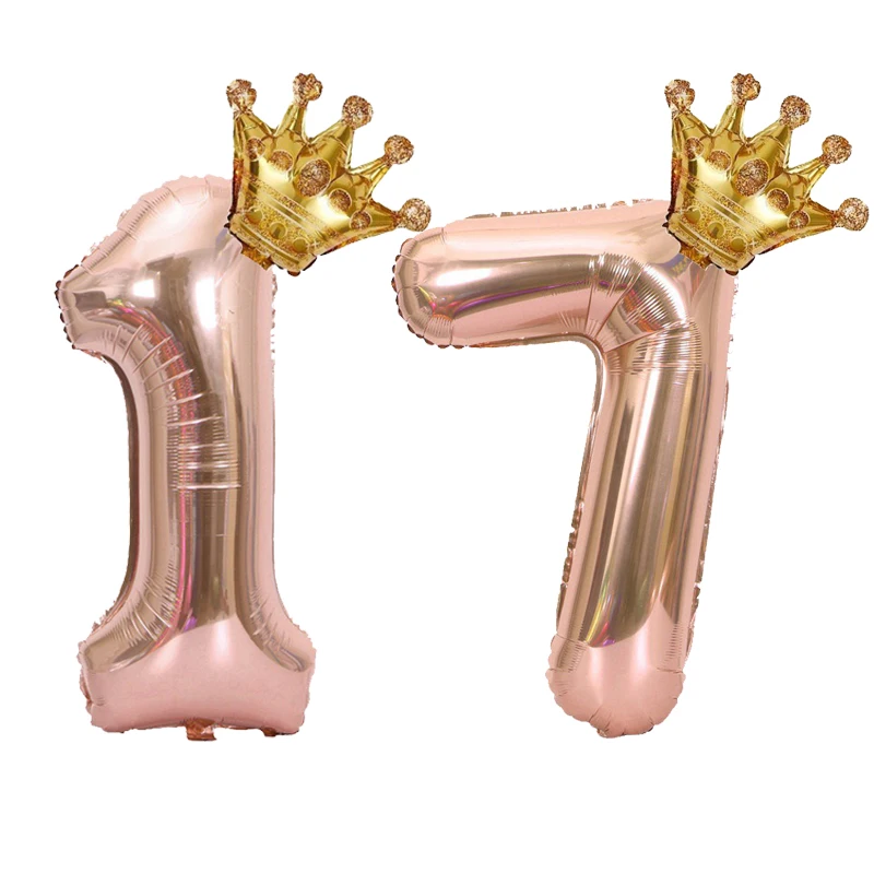 1 STÜCK 32 Zoll Roségold Krone Digitale Zahlenfolienballons Prinzessin Geburtstag Dekoration Party Hochzeit Weihnachten Zahlenballon Anniv