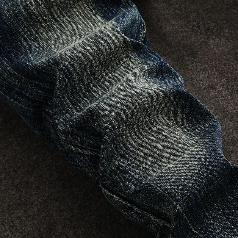 Fashion Vintage Men Jeans High Quality Retro Black Blue Stretch Slim Fit Ripped Jeans Men Embroidery Designer Trendy Denim Pants