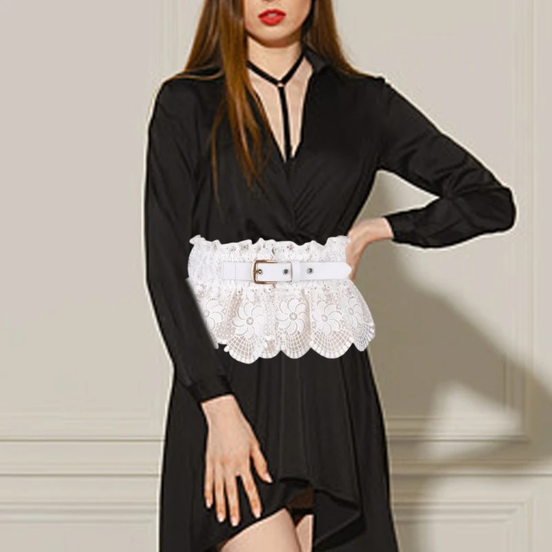 

R1WE Elegant French Lace Waist Belt For Women Dress Adjustable Elastic Girdle Dress Accessory Corset for Various Styling