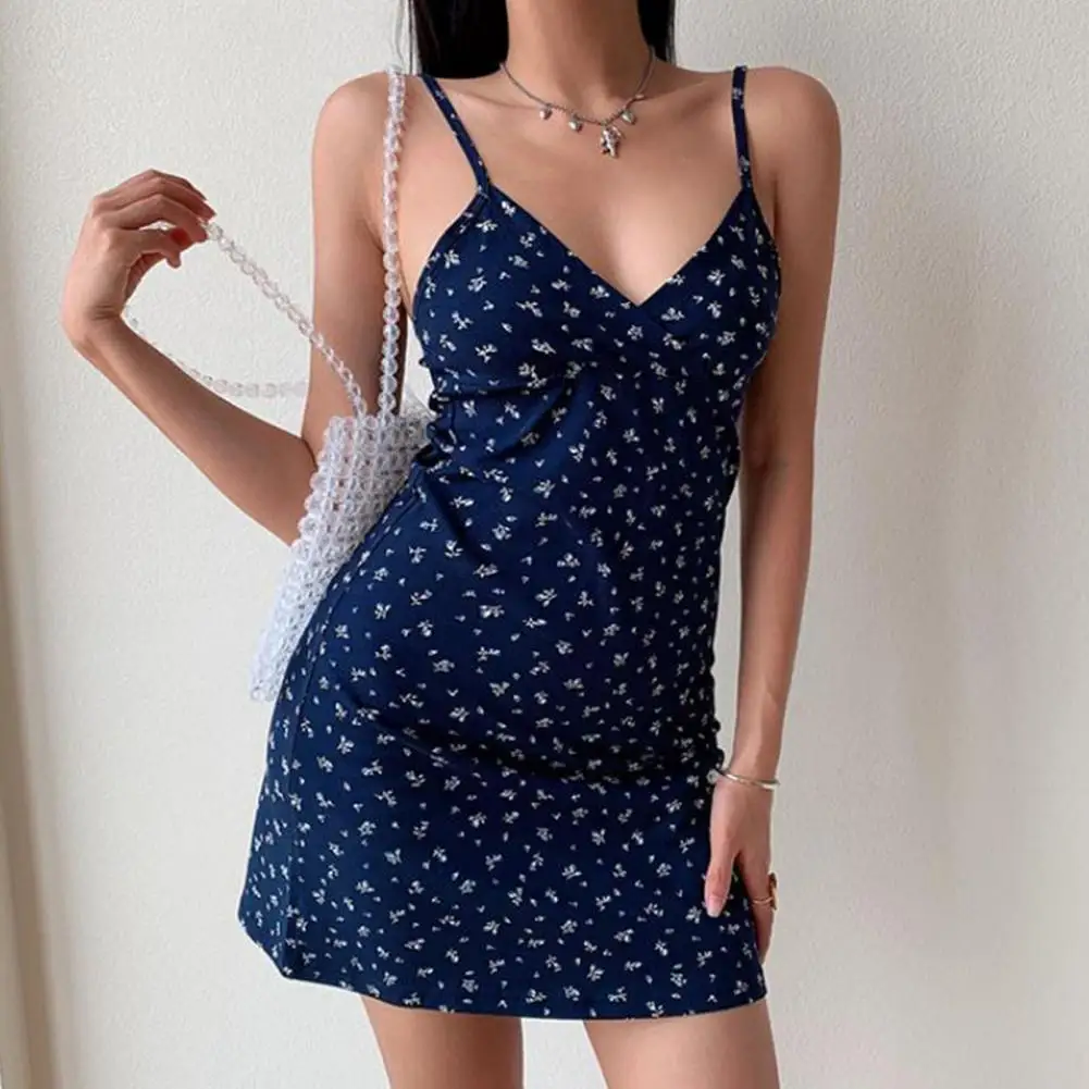 Summer Women’s Floal A-Line Dress Sweet Elegant Floral Ruffles V-neck Bandage Short Dress for Lady Chic Flowers Mini Dress