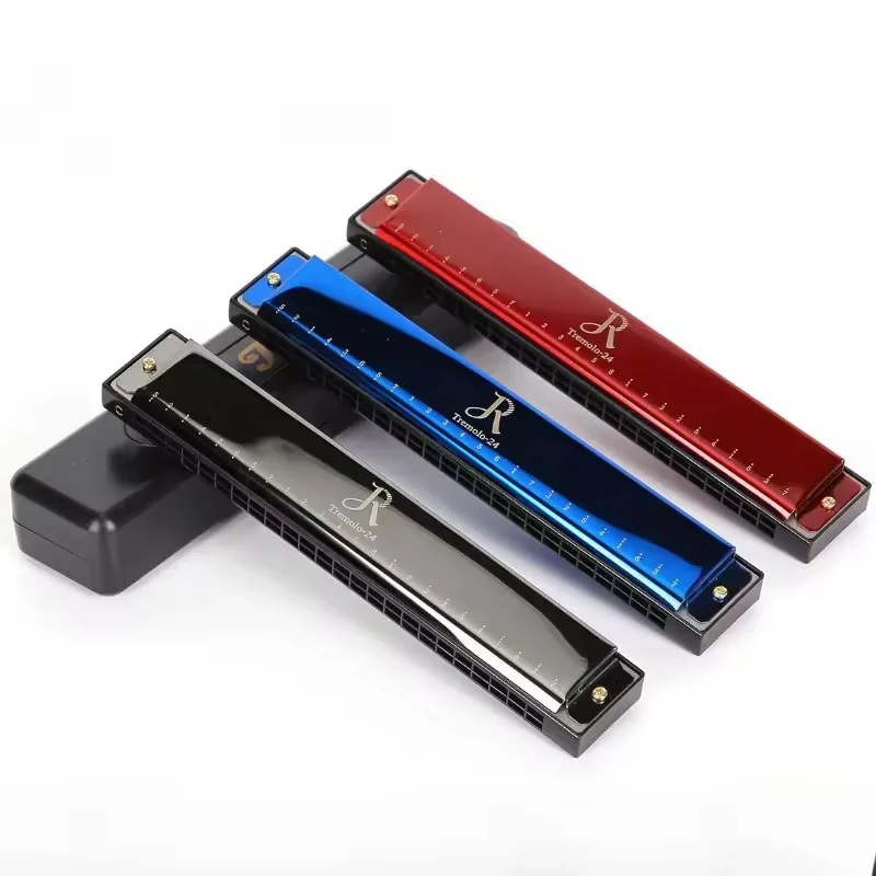 

Улучшенная версия: 24-отверстная октавная губная гармошка, металлическая губная гармошка в тональности C с футляром, металлический мундштук, инструмент для начинающих.