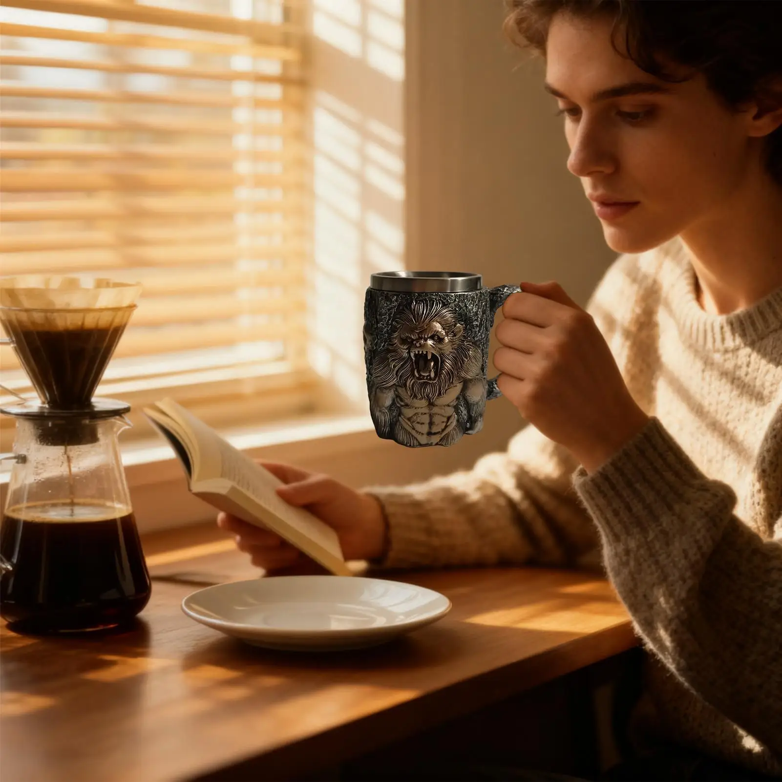 Raging Ape Coffee Mug 400ml Novelty Cool Ape Party Decor Dad Coffee Mug for Cold Weather Picnic Fishing Outdoor Water Campfire