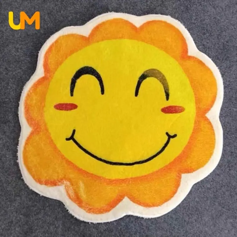 

Round Fluffy Living Room Carpet Smiley Doormat Water Absorb Bath Mat Hairy Nursery Play Mat For Children Plush Bedroom Rug