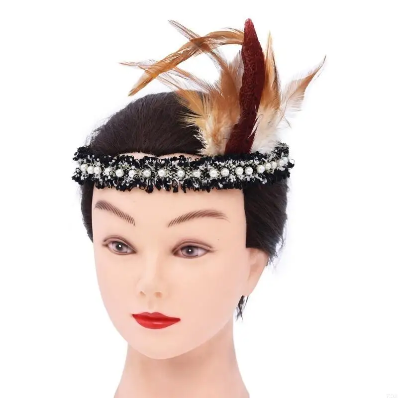 72xe 1920s แถบคาดศีรษะ Flapper, แถบคาดศีรษะไข่มุกขนนกวินเทจ, เครื่องประดับผม 20s สำหรับ Gatsby Prom, งานแต่งงาน, งานรื่นเริง,