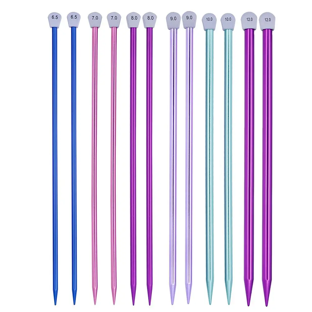 2Pcs/set 35cm 2.0-12mm Single Pointed Knitting Needles Pins Straight Aluminum DIY Weaving Tool Long Sweater Scarf Needle