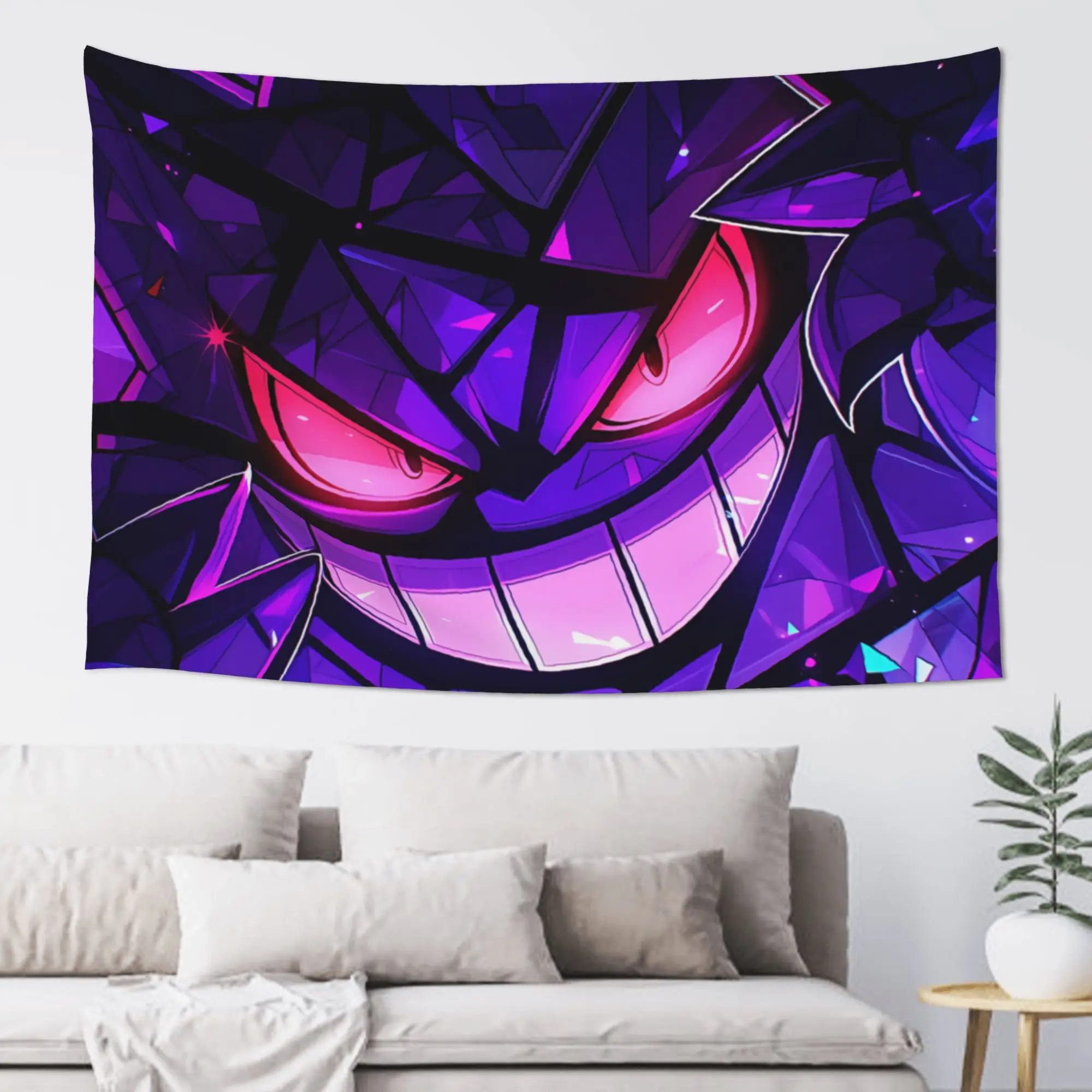 Customized Pokemon Gengar Crack Texture Cutecore Tapestry  Wall Hanging Blanket Tapestry Home Decor Items Wall Decorations