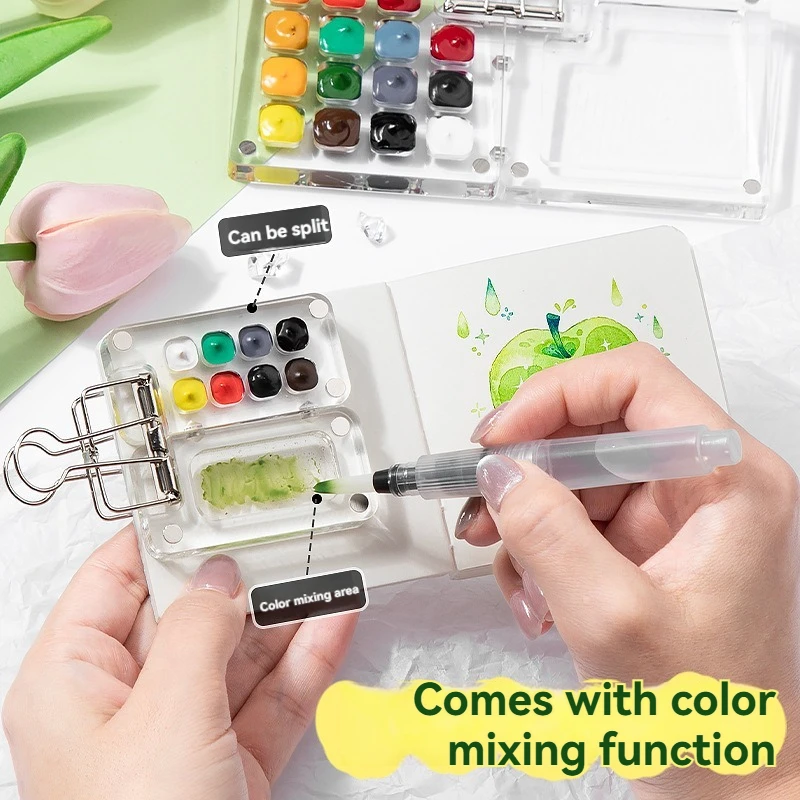 1PC Mini Watercolor Acrylic Box Travel Set Portable Handbook Drawing Notebook Color Mixing Small Art Board