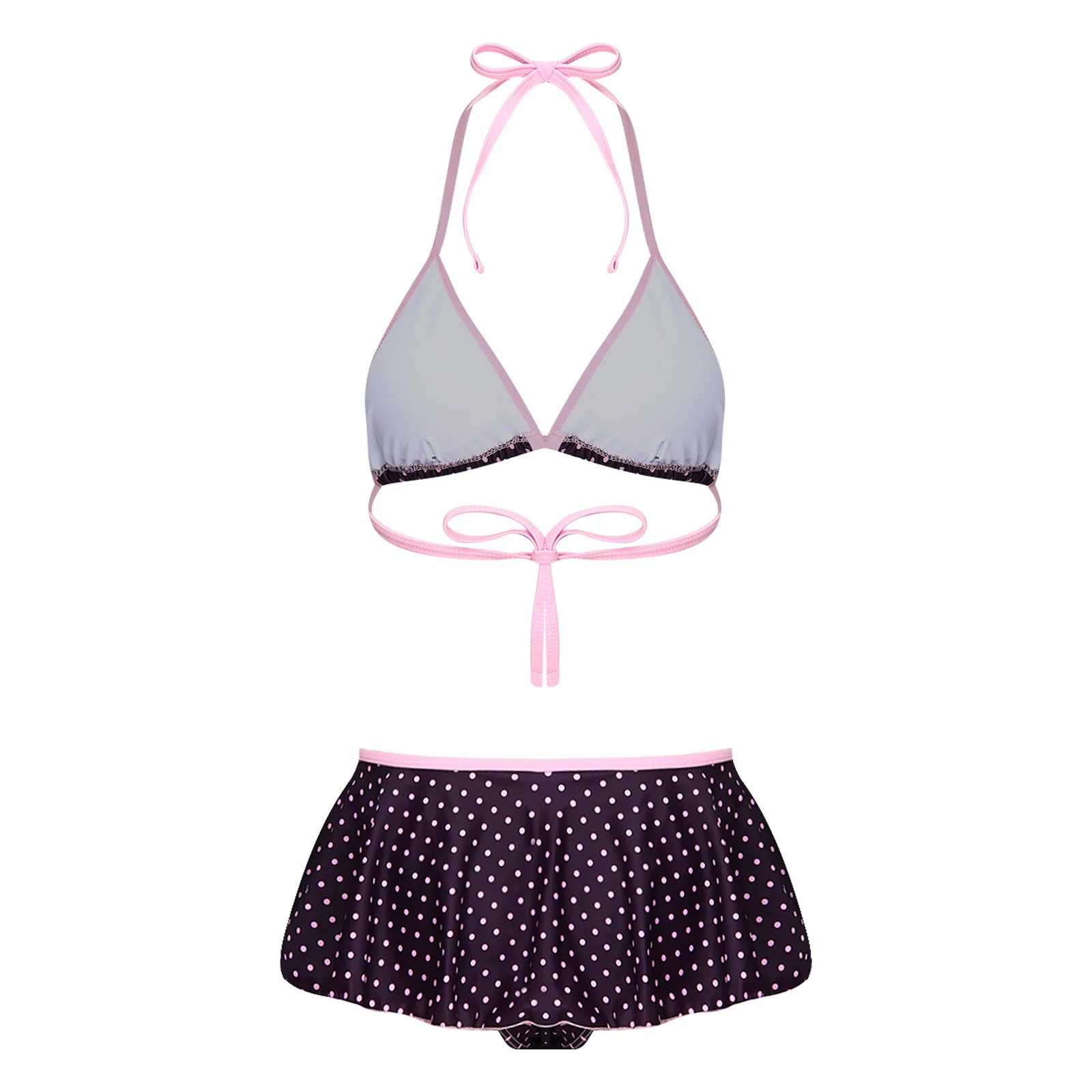 Womens Swimwear Beachwear Bikini Sets 2PCS Swimsuit Removable Pads Swim Tops with Skirted Bottoms for Summer Break Beach Party