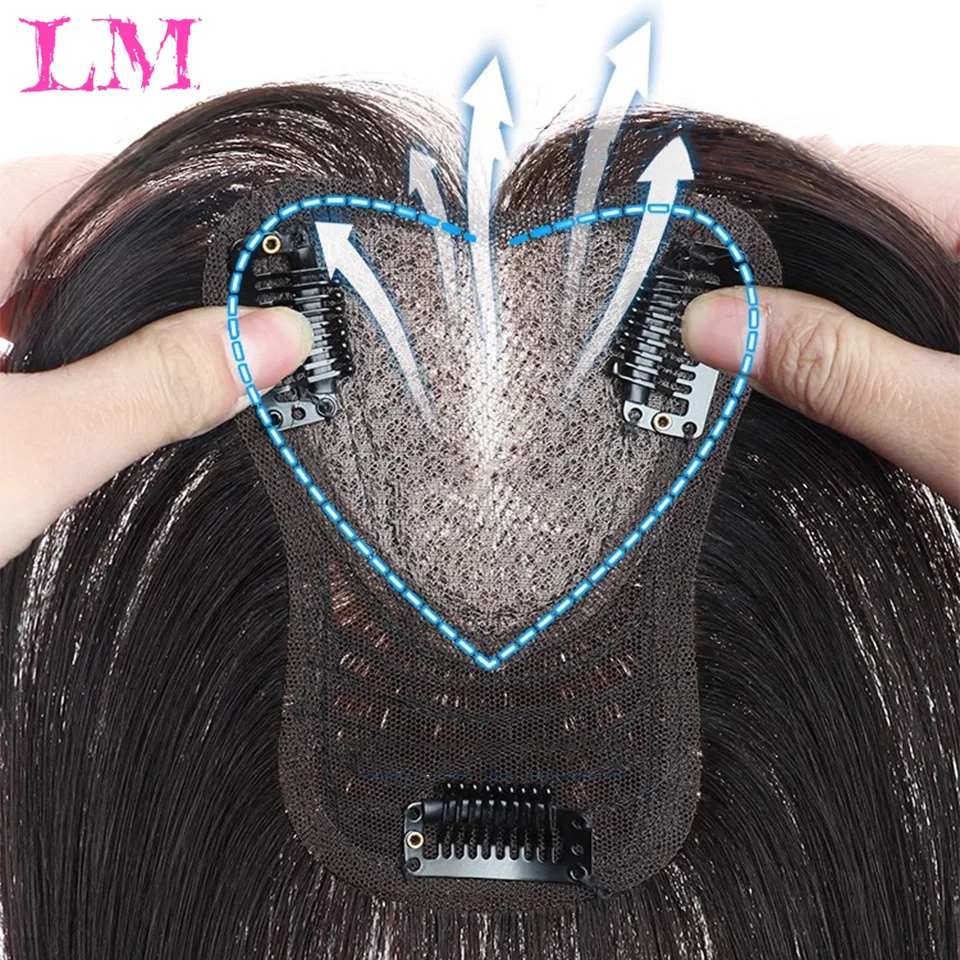 Peruca Sintética LM com Parte Central e Franja, Extensão de Cabelo Clip-In, Natural e Invisível para Mulheres