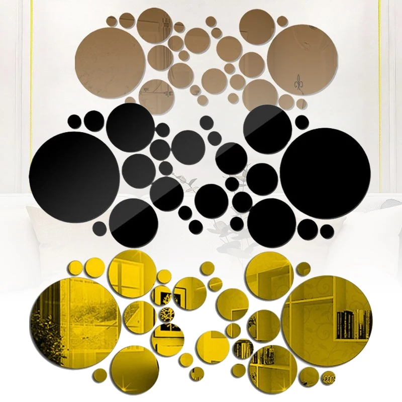 26pcs Round Acrylic Mirror Stickers - Self-Adhesive Removable Bathroom/Kitchen Wall Decor, Shatterproof Tile Art for Ceramic