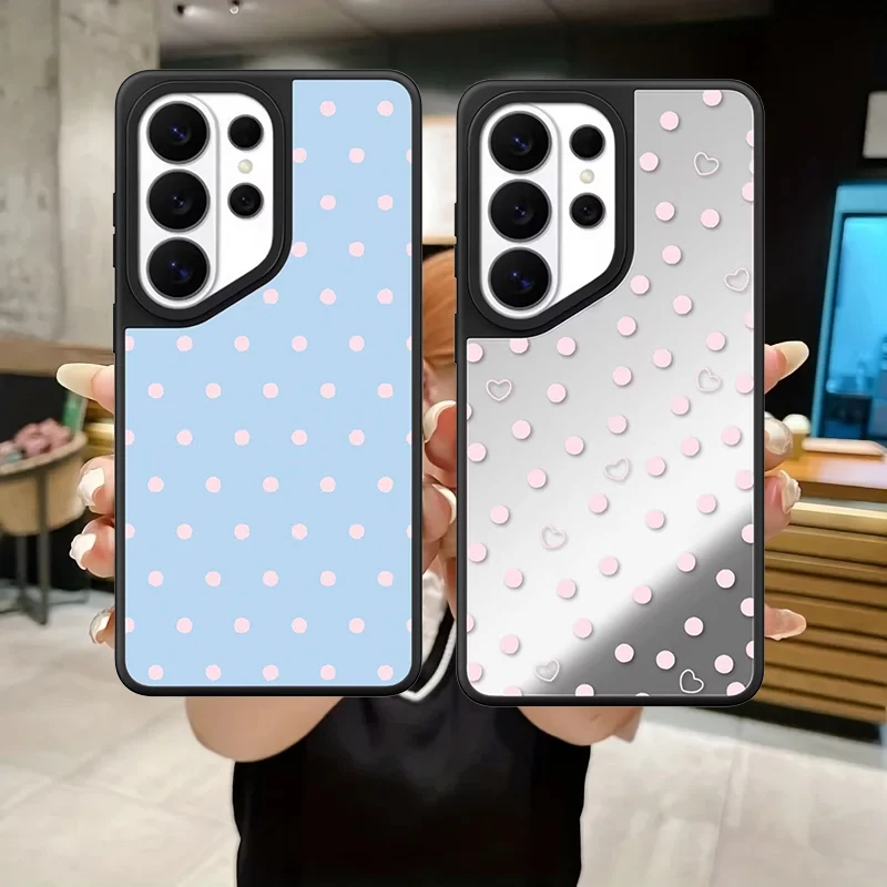 Pink / Blue Loves Dots Mirror Surface Magnetic Phone Cover for Samsung Galaxy S23 S24 S25 S26 Ultra S26+ Plus Case