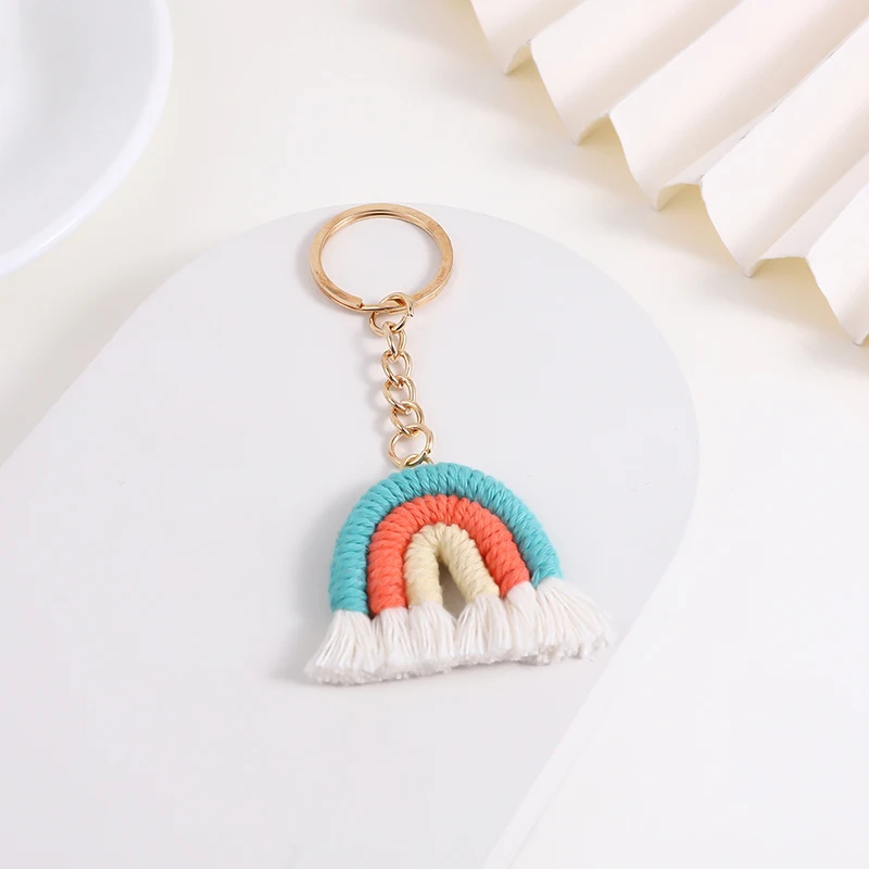 Nieuwe Schattige Boho Regenboog Sleutelhanger Hangers Hand Gebreide Regenboog Kwastjes Sleutelhanger Vrouwen Meisje Handtas Decor Diy Sieraden Accessoires