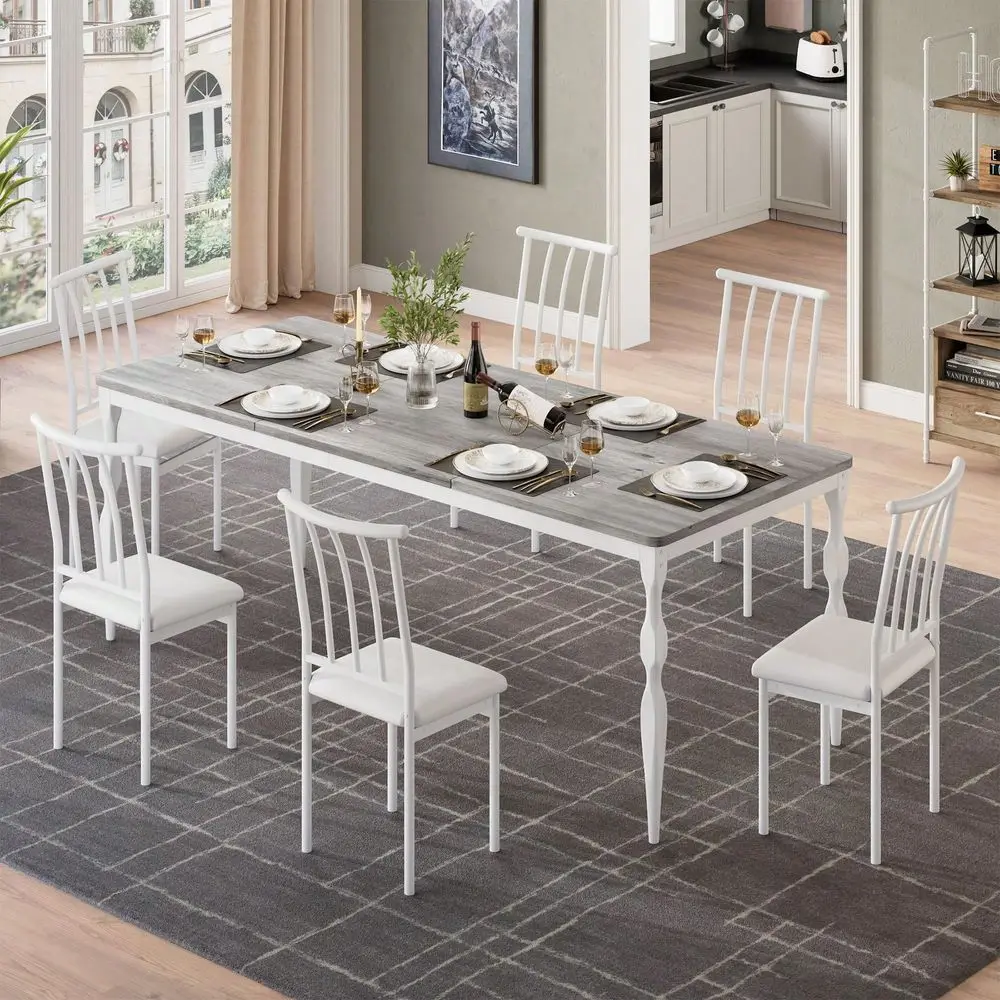 Room Table 6, 78.8 Mid Century Kitchen Table Furniture With Metal Frame Heavy Duty Legs, Waterproof Industrial Rectangle Dining