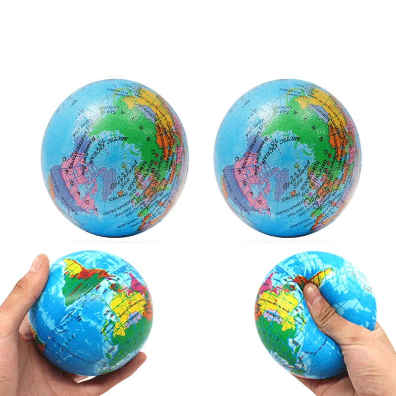 4PCS Earth Squeeze Balls Soft Foam Globe Stress Relief Squeeze Toys Hand Wrist Exercise Sponge Toy For Kids Educational Gifts