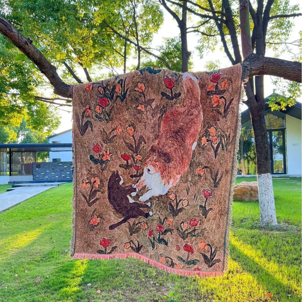 

Cute Cat Pattern Decorative Tapestry, Knitted Jacquard Thread Blanket, Bed Sofa Cover Blanket, Camping Air Conditioning Blanket
