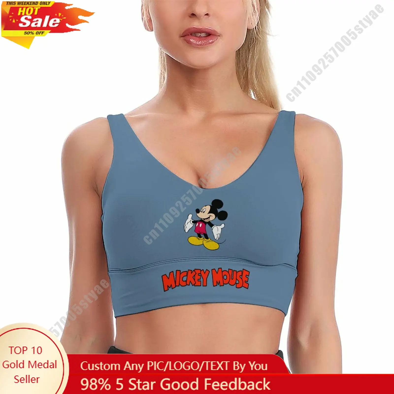 

Mickey Mouse Sports Bra Disney Character Custom Breathable Underwear Running Fitness Push Up Bra Fresh Fashionable Gifts