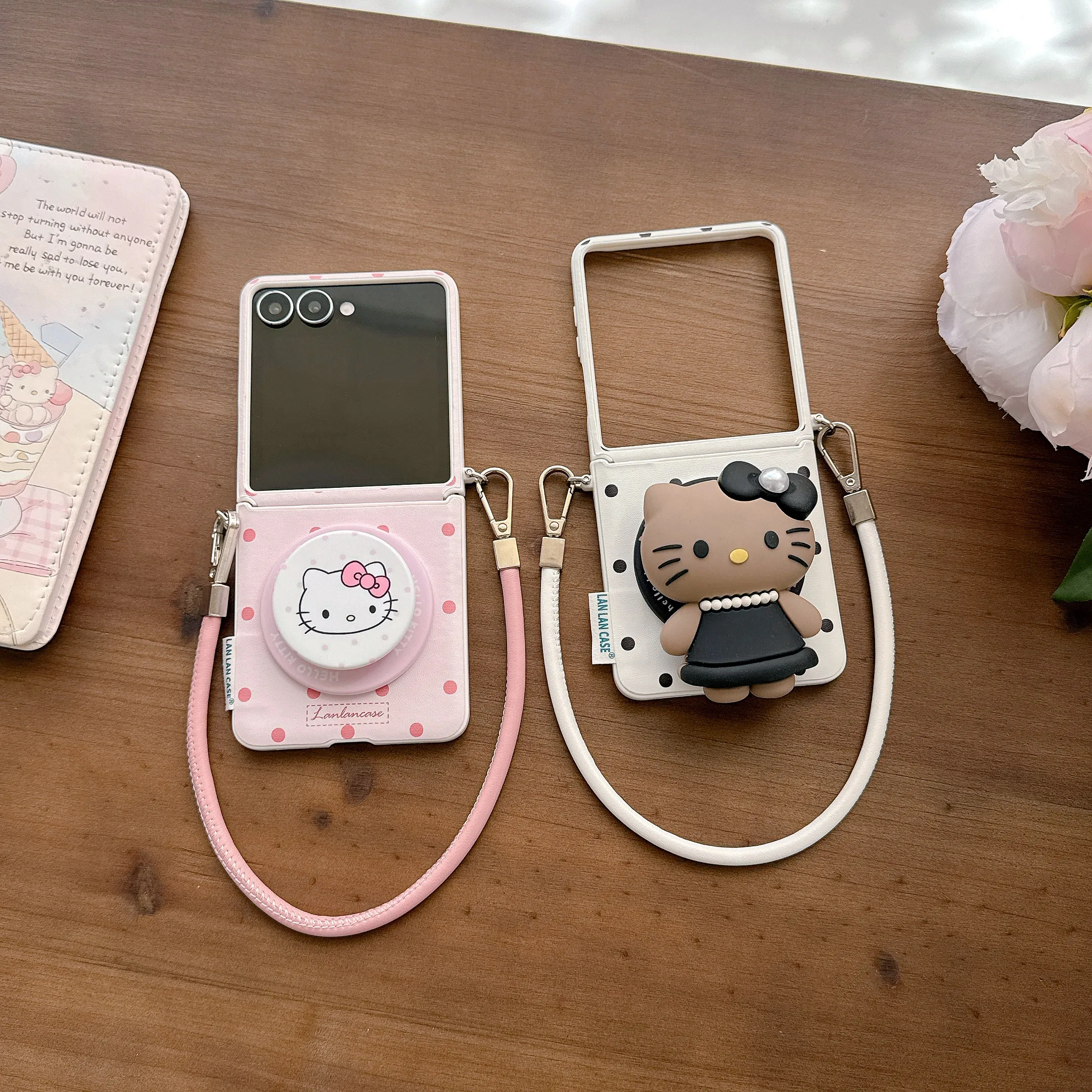 

INS Polka Dot Magnetic Phone case for Samsung Galaxy Z Flip 8 7 6 Flip 5 6 7FE Flip 7 with Magsafe 3D HelloKitty Stand Chain Cas