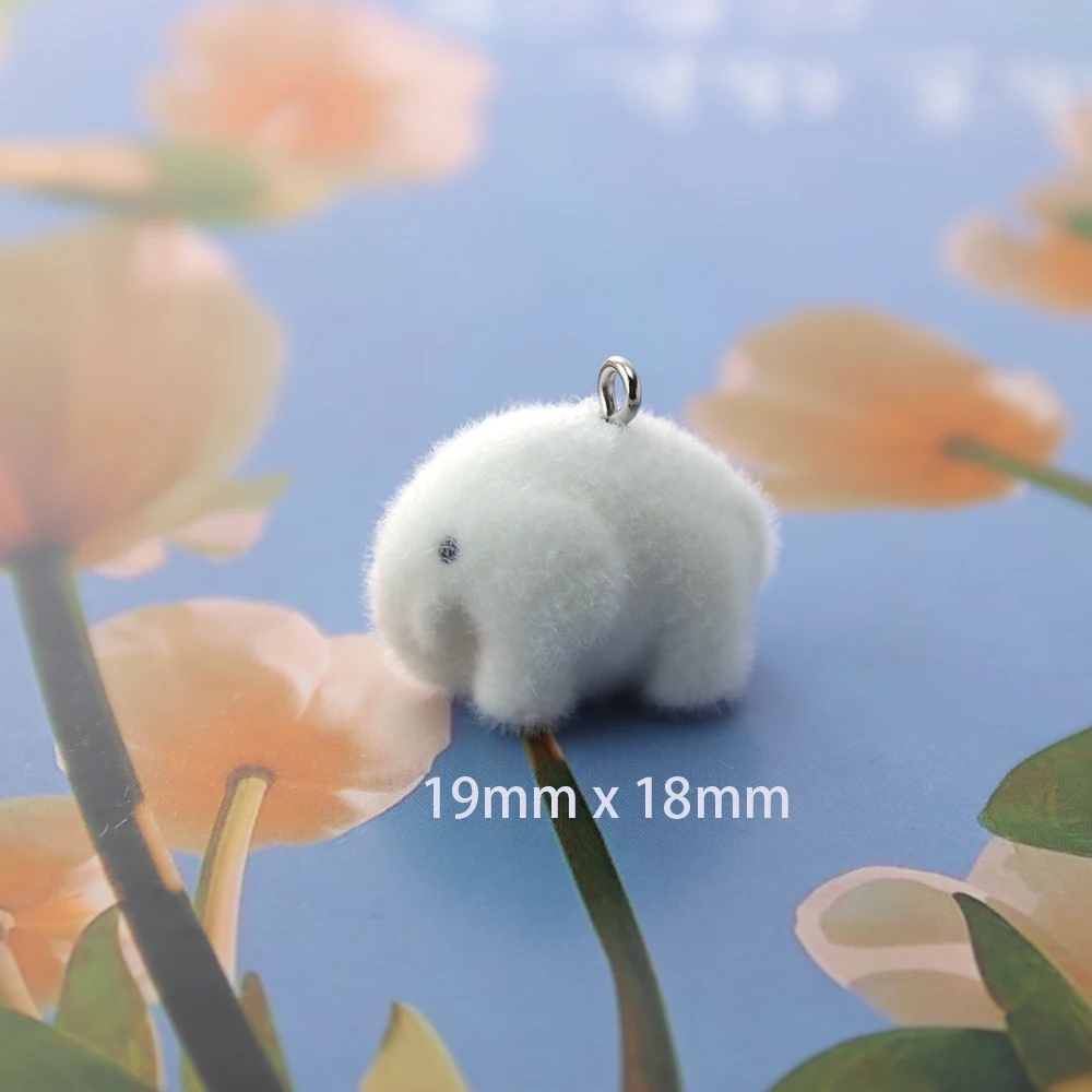 30Pcs 3D Flocking Resin Elephant Charms Plush Doll Pendant for Necklace Bracelet Earring Keychain DIY Making Jewelry Accessories