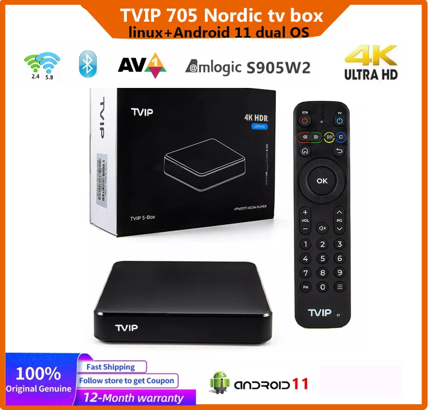 

TVIP705 Linux Android11 4K Ultra HD Nordic TV Box 2.4G/5G dual WiFi Tvip Box Tvip605 H.265 set top box TVIP 705 Media Player