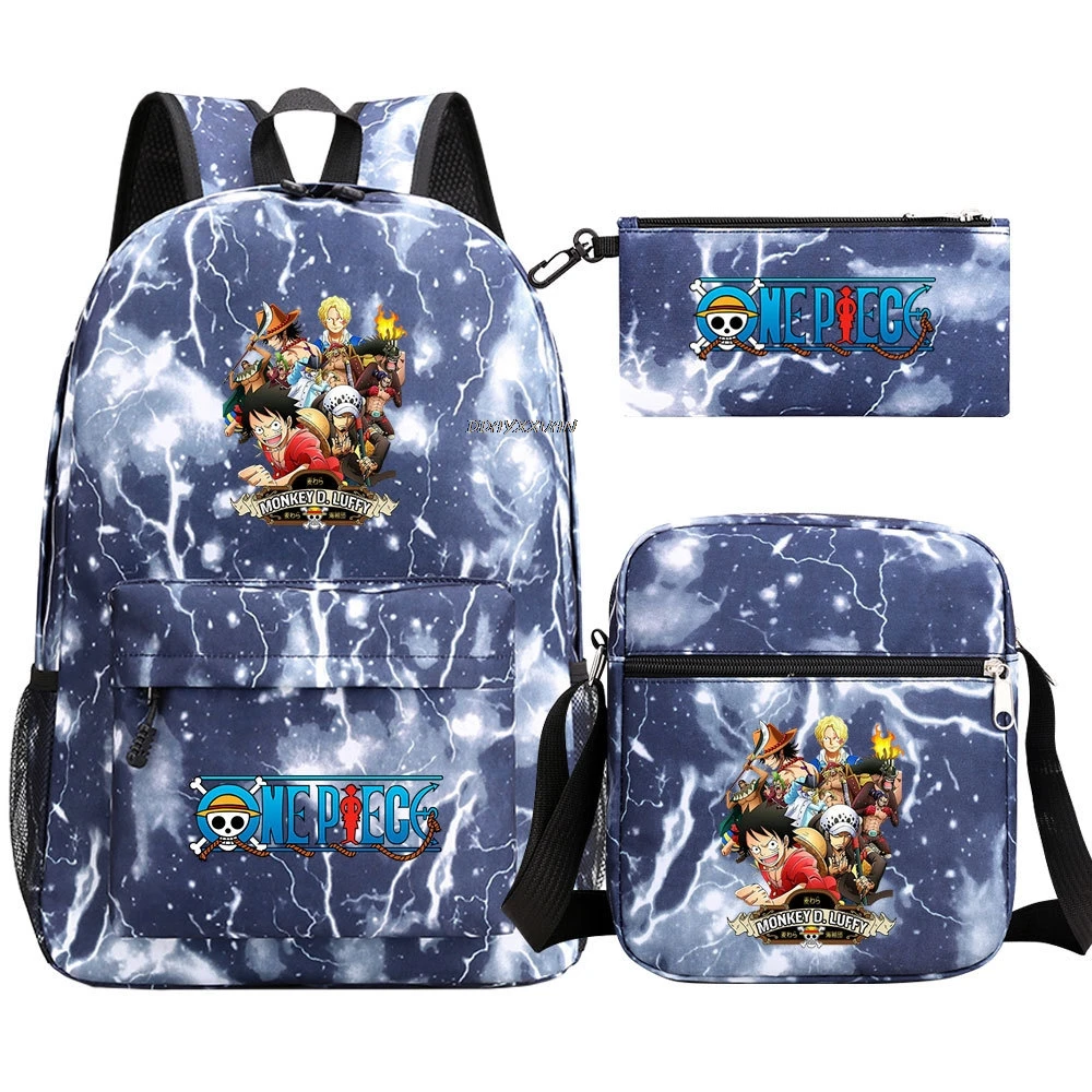 3Pcs Anime One Piece Luffy Boy Girl Kids School Book Bag Travel Backpack Shoulder Bag Pen Bag Men Women