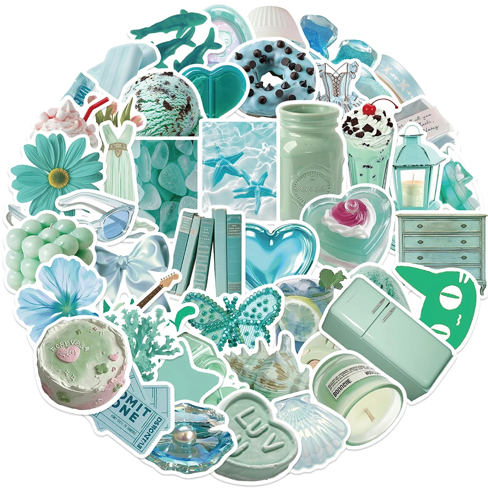 10/30/50PCS Cartoon Mint Green Graffiti Stickers Aesthetic Decal for Kid Toy DIY Suitcase Helmet Luggage Cute Waterproof Sticker