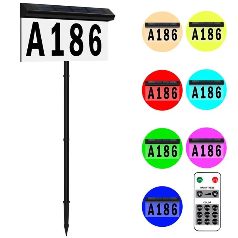 KYCOR-Solar House Numbers For Outside Light Up,LED Illuminated Home Number Address Sign Plaque For Yard,Wall-Mounted Or Floor