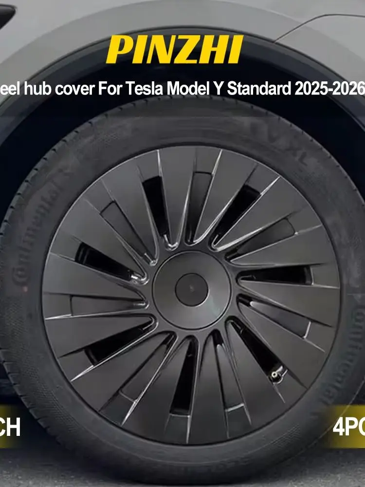 4er-Set asymmetrische 18-Zoll-Radkappen in Mattschwarz für Tesla Model Y Juniper Standard 2025-2026 – Ersatz-Zubehör für die Felgenkappe