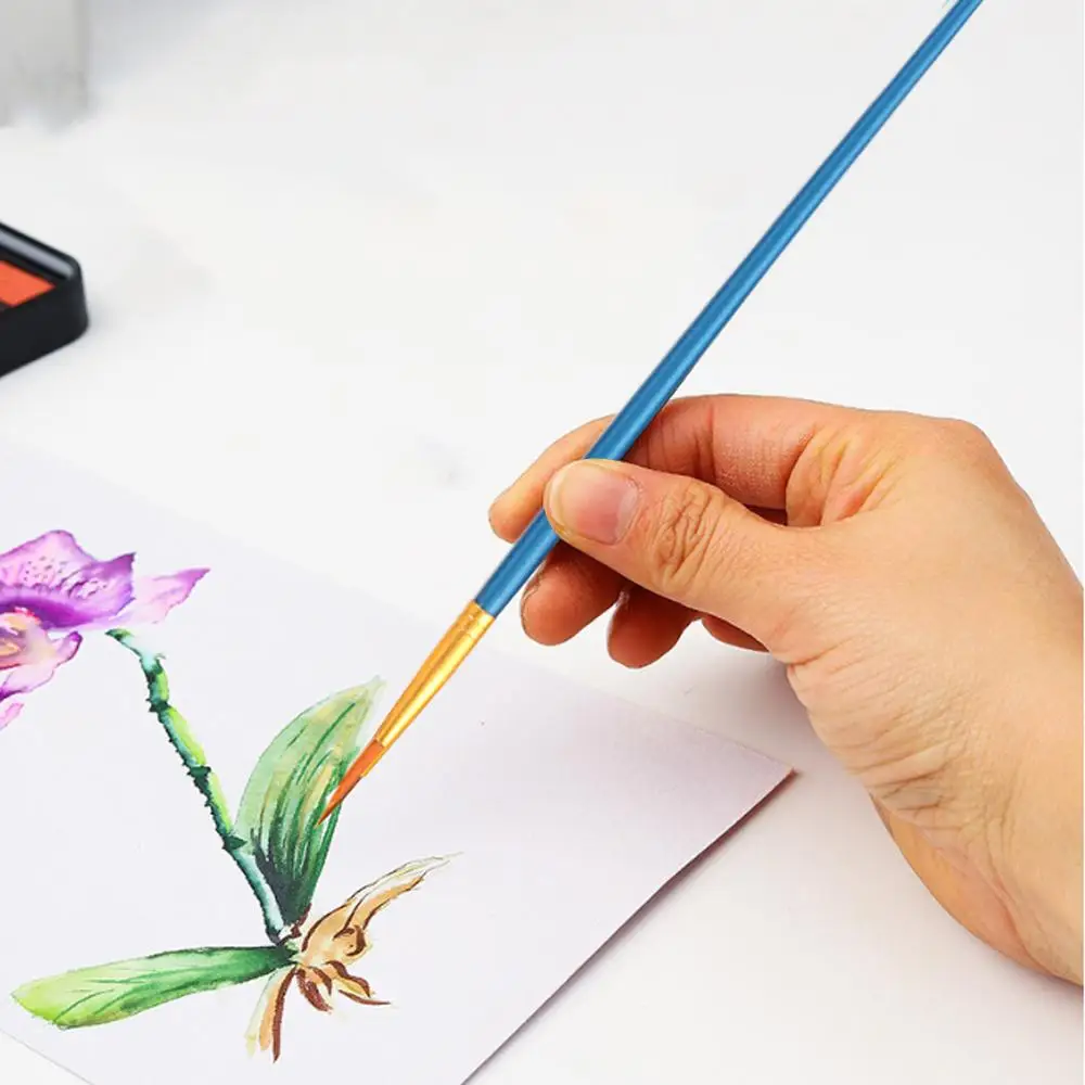 10Pcs/Set Multi-functional Watercolor Brush Pearlescent Plastic Rod Nylon Hair Hook Line Gouache Oil Brush School Art Supplies