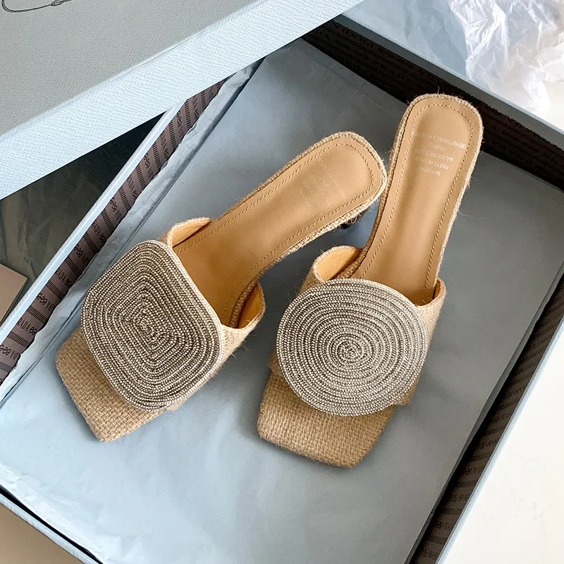 

MKKHOU модная женская обувь, новые высококачественные шлепанцы на высоком каблуке с квадратной головкой, летние женские сандалии