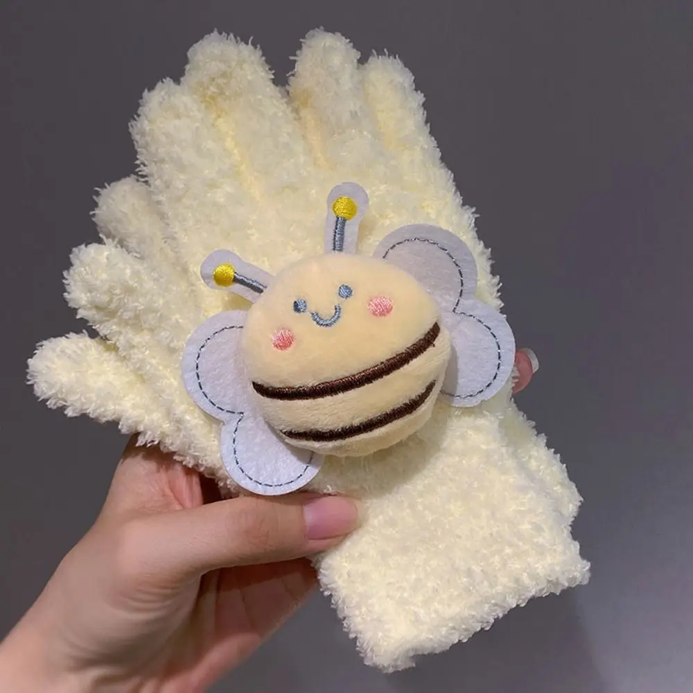 Guanti lavorati a maglia in peluche di velluto corallo moda Guanti caldi antivento ape Guanti spessi resistenti al freddo autunno inverno Donna Ragazza