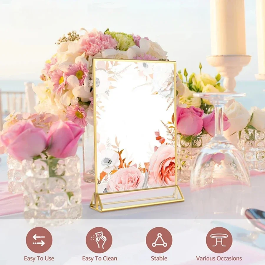 Transparent Acrylic Signage Display Stand Multipurpose Double-sided Gold Frame Wedding Number Plate Table Flyer Menu Card Rack