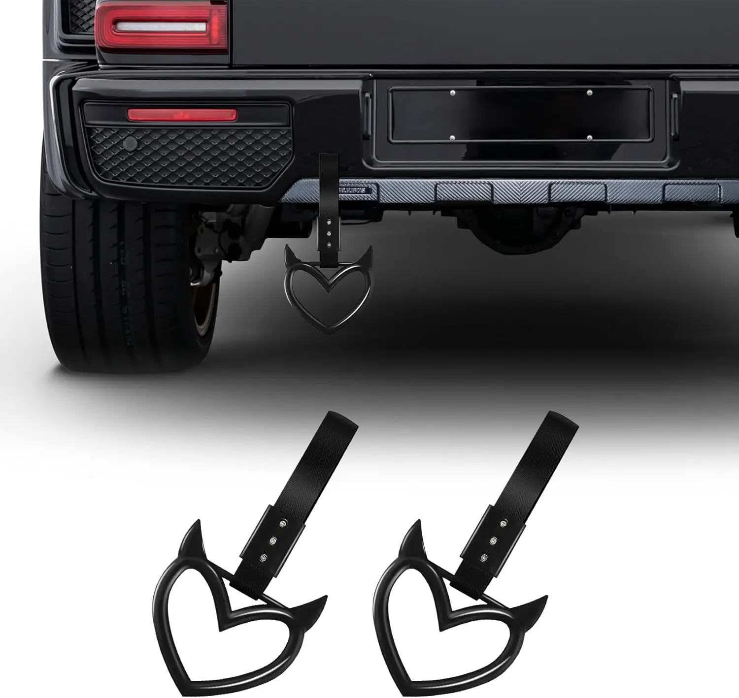 2x Devil Heart Handle Ring,Heart Hand Strap Drift Charm,Easy Installation Rear Bumper Warning Ring Decor, Interior Decor for Car