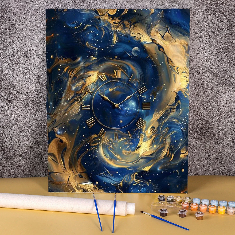 40x50cm Painting By Numbers Frameless Starry Sky Clock Paint By Numbers On Canvas DIY Number Drawing Painting Scenery Home Decor