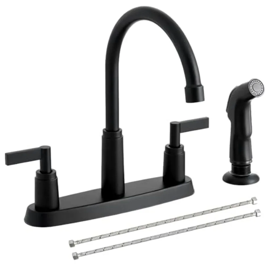 

Modern 2 Handle Kitchen Sink Faucet with Side Sprayer, High Arc 360 Swivel Stainless Steel 3 or 4 Hole Kitchen Faucet for Rv Ca