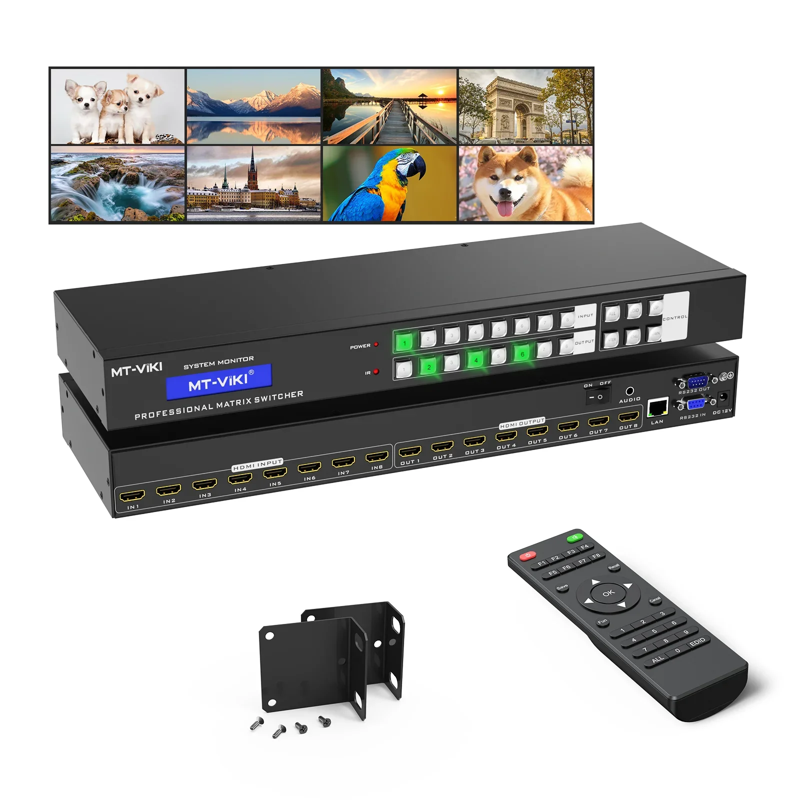 

4K 30Hz Video HDMI Matrix 8x8, MT-ViKI HDMI Matrix Switcher Splitter 4 in 4 Out with Web GUI