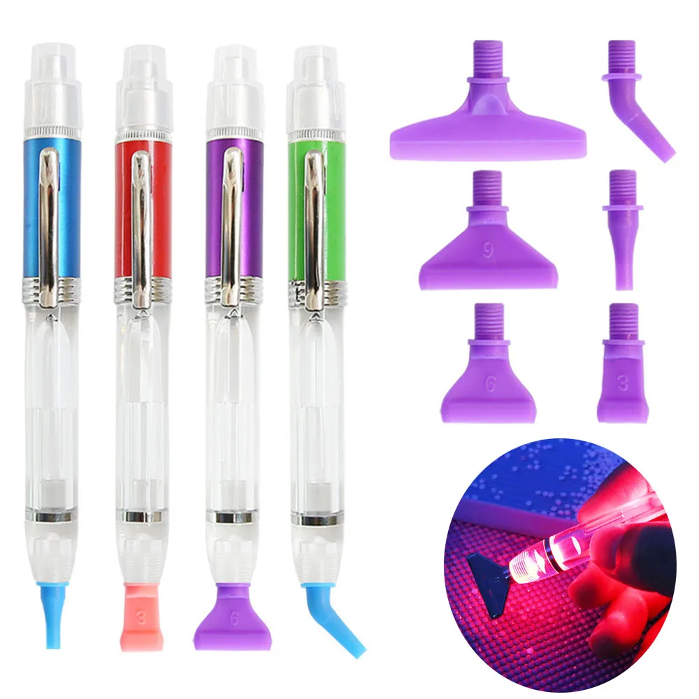 Updated LED Lighting Point Drill Diamond Painting Pen with Screw Thread Tips Multi-placer Tool Accessories Replacement Pen Heads