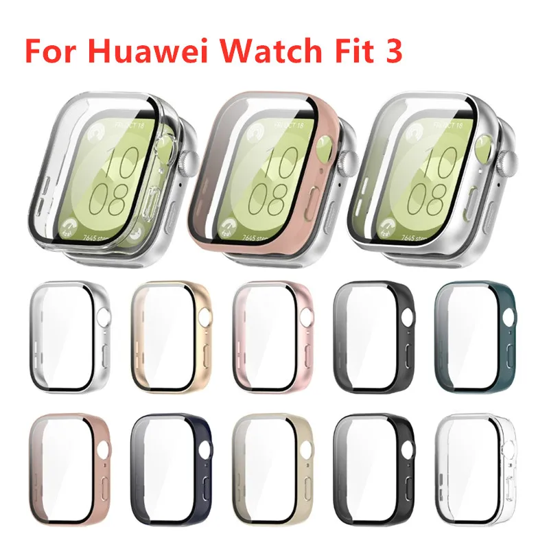 ساعة هووي تناسب 3 + غشاء زجاجي مقسى ، غطاء واقي كامل ، واقي شاشة لإطار الساعة الذكية ، غلاف ممتص للصدمات